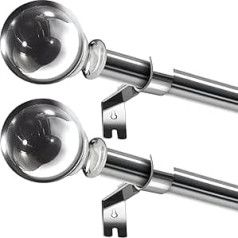 Pack of 2 Extendable Curtain Rods, Telescopic Curtain Rod with Brackets and Round End Piece for Windows, Living Room, Dining Room, Bedroom, 220-320 cm, Silver