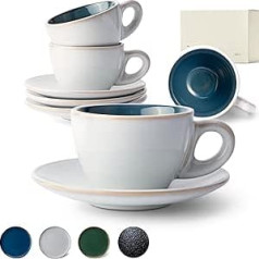 KIVY Cappuccino Cups Set [4 x 180 ml] – Handmade from Thick-Walled Stoneware – Cappuccino Cups with Saucer – Coffee Cups with Saucers – Cappuccino Cups Thick-Walled Large Blue