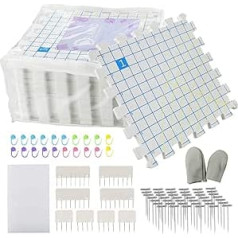 Blocking Mats for Knitting-Blocking Mats for Knitting Extra Thick Blocking Boards with Grids with 8 Knitting Blocks, 100 T-Needles and 50 Stitch Markers for Crafts or Crochet, 9 Pieces