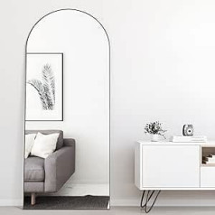 Elemango 165 x 60 cm Curved Floor Mirror, Full Body Wall Mirror with Aluminium Frame, Arched Top, Hanging or Leaning Dressing Mirror for Bedroom, Living Room, Black