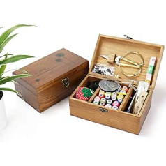 Holzsammlung Sewing Kit Over 110 Premium Sewing Accessories, Sewing Basket Emergency Sewing Baskets with Accessories Household Portable Sewing Wooden Box Mini Household Sewing Set for Home, Travel and