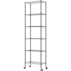 BATHWA Heavy Duty 6-Tier Wire Shelf with Industrial Wheels, Metal Storage Rack for Garage, Kitchen, Pantry, Durable Organiser, Black