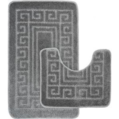 Greek Bath Mat 2 Piece Set Non-Slip Bath Mat Pedestal Mat Washable Bathroom Mats Absorbent Soft Rug for Bathtub Bathroom Includes 1 Bath Mat (50x80cm) and 1