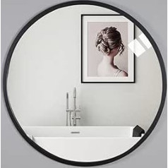 Warmiehomy Round Mirror 40 cm Black Wall Mirror with Metal Frame and Screws Modern Bathroom Mirror for Hanging Bathroom Hallway Living Room Decoration