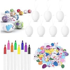 Leefrei 50 White Easter Eggs Set, Classic Easter Decoration + Watercolour Pen for Branches and Easter Arrangements + Easter Stickers, Eggs for Painting and Labelling, 4 x 6 cm, Easter 2022 (4 x 6 cm,
