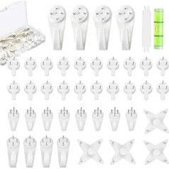 Pack of 42 Invisible Picture Hooks, Hardwall Drywall Picture Hooks, Photo Frame Hanger, Hook Set for Hanging Paintings, Wedding Photos, Mirrors, Wall Rivets