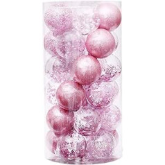 Tiowo 30 Pieces 6 cm / 2.36 Inch Christmas Tree Baubles Shatterproof Plastic Christmas Tree Decoration Christmas Baubles Ornament Hanging Pendant Holiday Party Festival Decor (Pink)