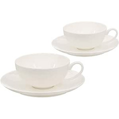 Buchensee Tea cup set made of fine bone china porcelain. 2 tea cups each 150 ml and 2 saucers in fine creamy white.