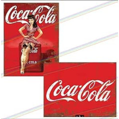 Set of 2 Bar Signs Coca Cola Logo + Coca Pin Up Bar Accessories Kit for Home Pub or Garden Bar Wall Sign Man Cave Gift Metal Keepsake Bar Sign 20cm x 15cm