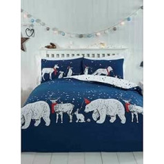 Rapport Home Polar Bear and Friends Double Duvet Cover Christmas Reversible Bedding Set, Cotton, Navy Blue