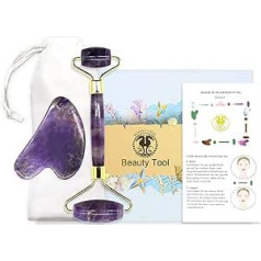 Sodacoda Gua Sha Set - Traditional Chinese Beauty Face Massage - Semi-Precious Stone Scraper and Roller - Amethyst from Brazil