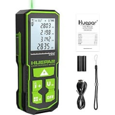 Laser Rangefinder with Green Beam 80 m (262 ft), Huepar Digital Meter with LCD Display, Rechargeable Battery and Dual Angle Display, Pythagoras/Distance/Area and Volume S80-G