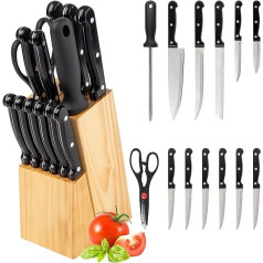 classbach® C-MBS 4019 Knife Block with Knife Set Including Knife Sharpener and Kitchen Scissors Kitchen Knife Set with Stainless Steel Blades Set of 11 x Sharp Knives for Kitchen