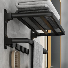 CZKDTT Towel Rail No Drilling Black Matt, Self-Adhesive Towel Holder Bathroom, Wall Mounted Towel Rail with 5 Towel Hooks, Bath Towel Holder, Towel Rack for Bathroom Kitchen, 58 cm