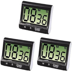 Xavax 3 Pack Digital Kitchen Timer with Timer and Stop Clock Function (Magnet Attachment, Clip, Hanger or Stand) Battery Operated (Black)