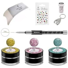 ‎Generic Nail design set: Victoria Vynn glitter gel brilliant, nail art brush, manicure pad, quick art sticker & bit foil decoration