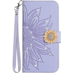 Vqwq Mobile Phone Case for Oppo Realme Narzo 50 4G - with Lanyard Glitter Sunflower Protective Case for Oppo Realme Narzo 50 4G Leather Case Card Slot Flip Case Magnet [HT04]-Purple-T