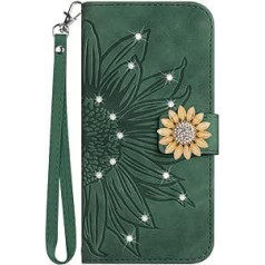 Vqwq Mobile Phone Case for Huawei P60 Pro - with Lanyard Glitter Sunflower Protective Case for Huawei P60 Pro Leather Case Card Slot Flip Flip Case Magnet [HT04]-Green-T