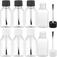 Benecreat 20 Pack 30ml Empty Refillable Plastic Nail Polish Bottle with Soft Black White Brush Cap for Nail Art Craft Paint