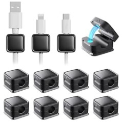 smofish Cable Holder, Cable Clips, Cable Management, 12 Pack Magnetic Desk Cable Organiser, Strong Adhesive Wire Charger Holder for Bedside Table, Kitchen Appliances