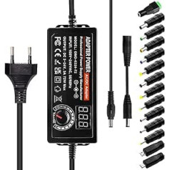 3A 72W Universal Power Supply, Indmird 3V-24V Adjustable Power Adapter 100V-240V AC to DC Universal Charger with LED Voltage Display and 14 Tips, for Household Electronics, DC Motor DVD, 3000mA Max