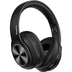 TuneFlux Bluetooth Headphones Over Ear, 80 Hours Battery Life, Wireless Bluetooth Headphones with 3 EQ Modes, HiFi Stereo, Built-in Microphone, Foldable Wireless Headphones, Black