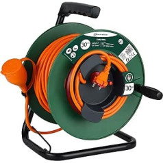 Electraline Garden Cable Reel 30 m Plug and Europe 2 Pin Cable Cross Section 2 x 1.5 mm2 Orange Green 49236