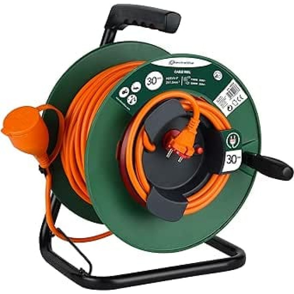 Electraline Garden Cable Reel 30 m Plug and Europe 2 Pin Cable Cross Section 2 x 1.5 mm2 Orange Green 49236