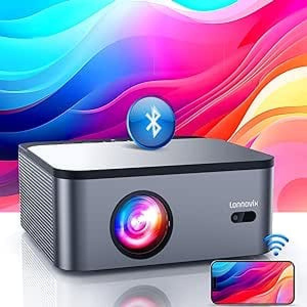 Lonnovix Proiettore 4K e supporto HDR10, 25,000 Lux, Smart Videoproiettore Auto Focus e ±50° Keystone, Nativo 1080P Full HD, WiFi 6 e Bluetooth a 2 Vie, Per Ufficio, iOS, Smartphone, TV Stick, HDMI