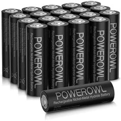 POWEROWL AA Battery 2800 mAh Pack of 20 AA Rechargeable Batteries - Mignon AA Batteries 1.2 V NI-MH Type, Low Self-Discharge with Dust Box