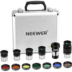 NEEWER 14 Pieces Telescopic Eyepiece and Filter Set, Telescopic Accessories with Five Sizes, 1.25 Inch Plössl Telescopic Eyepiece, 2 x Barlow Lens, 6 Colour Filters, Moon Filter, Metal Protective Case