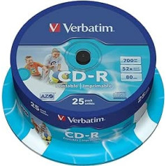 Verbatim 43439 CD-R AZO - 700 MB, 52-fache Brenngeschwindigkeit mit Langer Lebensdauer, Bedruckbar, 25er Pack Spindel