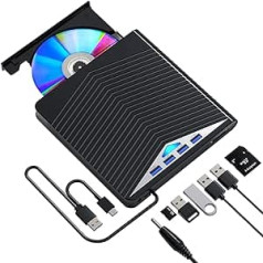 External CD Drive, External DVD Drive, DVD Drive, Optical Drive, USB 3.0 and Type-C Portable CD/DVD/ROM Recorder, Fits Laptop/Desktop/Windows 10/8/7 (Stable, High-Speed, Silent)