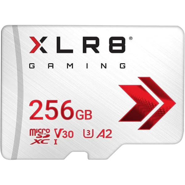 PNY XLR8 Gaming 256GB Class 10 U3 V30 A2 microSDXC Flash Memory Card - Read Speed up to 100MB/s - Ideal for Smartphones, Tablets, Handheld Consoles - White