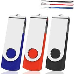 3pcs 64GB USB 2.0 Flash Drive Swivel Design Foldable Memory Stick Pen Drive Black Blue Red