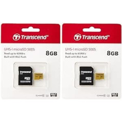 Transcend Ultra High Speed 8GB Micro SDXC/SDHC Memory Card for Action Cams/Dash Cams and Drones/UHS-I - TS8GUSD500S (Pack of 2)