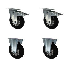 Set of 200 mm pneumatic tyres wheels transport castors swivel castors fixed castors TK 300 kg