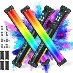 Soonpho Pack of 4 P13 RGB LED Video Light Stick Handheld Tube Lights Tube Video Light with Tripod Charger Full Colour 12 Light Effects 3200 K ~ 8500 K Photography Lighting for TikTok, Streaming,