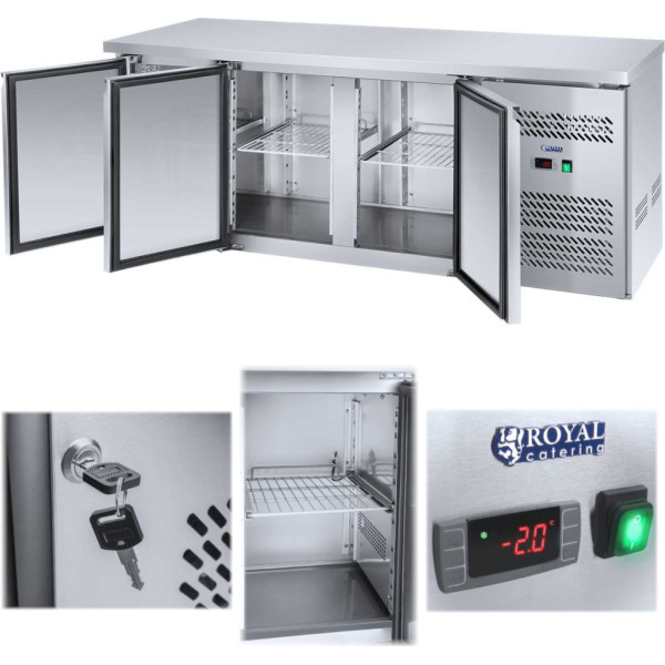 3 durvju aukstumgalds ar nerūsējošā tērauda darba virsmu no -2 līdz 8C 339L