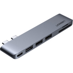 HUB adapteris MacBook Pro / Air 2x USB-C līdz 3x USB 3.0 / TF / SD / USB-C - pelēks