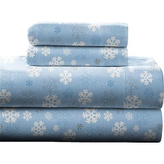 Pointehaven High Weight Printed Flannel 100% Cotton Sheet Set, Flannel, Snow Flakes, Queen