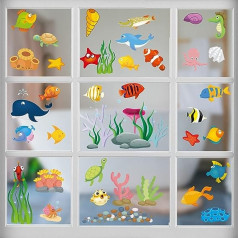 Payutou 4 Sheets 37 Pieces Window Stickers for Kids Window Gel Stickers Toddlers and Adults Ocean Theme Home Classroom Kids Room Spring Summer Party Supplies Decorations