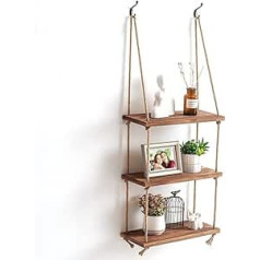 Titanape 3 Tier Hanging Shelf, Boho Decorative Wall Shelf, Wood with Swing Rope, Kitchen Shelf, Bathroom Shelf for Wall, Plant Shelf, Floating Shelf for Living Room, Kitchen, Bathroom, Children's Room