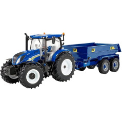 New Holland T6 Tractor with Trailer Play Set, Collector's Tractor Toy, Tractor Toy Compatible with Farm Toy in Scale 1:32, Suitable for Collectors and Children from 3 Years