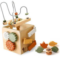 Smartwo Wooden Motor Skills Cube, Motor Skills Toy, Multifunctional 6 in 1, Montessori Wooden Toy from 1 Year, Educational Toy for Early Development, Gift for Baby Toddlers