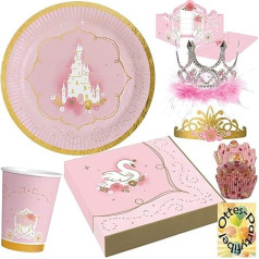 HHO Princess Party Set Princess Party Set 129 Pieces for 16 Guests Plates Cups Napkins Invitations Muffin Cases Tiaras Crown