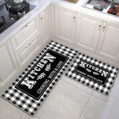 ‎Jeffel JEFFEL Kitchen Rug Runner, Kitchen Runner, Pack of 2, Kitchen Runner, Washable Non-Slip Kitchen Mat, Dustproof Doormat for Indoor, Anti-Fatigue Carpet Runner (D, 40 x 60 + 40 x 120 cm)
