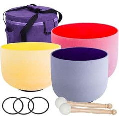Energysound ENERGYSOUN 432 Hz Coloured Frosted 12 Inch C 10 Inch E 7 Inch Chakra Quartz Crystal Singing Bowl Set