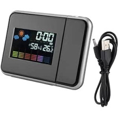 Ymiko Projection Alarm Clock, Modern Digital Clock, Projector, Weather Forecast, Calendar, Humidity Display (Black)