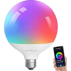 ANTELA Alexa Light Bulb G120 15 W 1521 LM, Smart WLAN LED RGB Dimmable Bulb Lamp, App Control Compatible with Google Home, Warm White (2700 K) Cool White (6500 K) Light